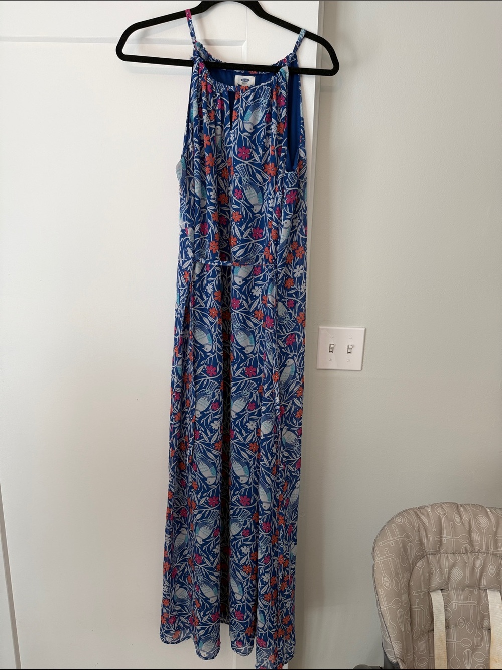 Blue Floral Spaghetti-Strap Maxi Dress